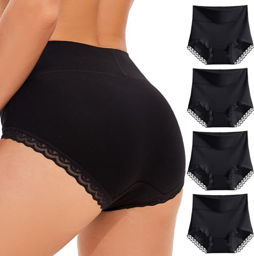 WEASIC Mutande Donna Cotone Vita Alta, Slip Donna Cotone, Confezione da 4, Tutti Neri, XL