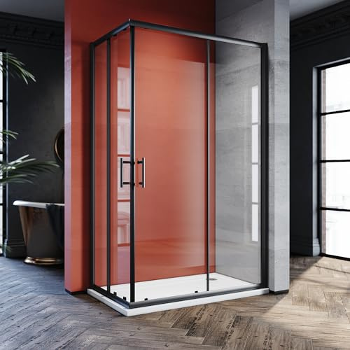 SONNI Duschkabine Eckeinstieg 80x120x195cm, Schiebetüren, 5mm ESG, Schwarz | Eckdusche für kleine Bäder mit platzsparenden Schiebetüren, H-Griff und stabiler Aluminiumführung.