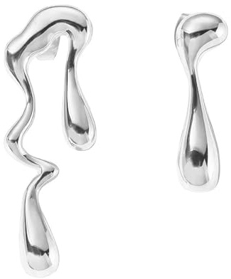 HSAJS Boucles D'oreilles Asymétriques Sculptées Forme Fluide Bijoux Élégants Minimalistes Dorées Brillantes