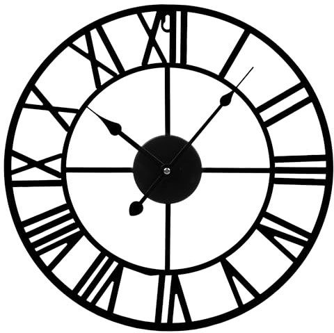 ZENO Large Wall Clock | Large Kitchen Clock | Skeleton Clocks | Wall Mounted Black Clocks with Roman Numerals Great for Bedroom, Kitchen, Home, Indoor & Outdoor | 40CM