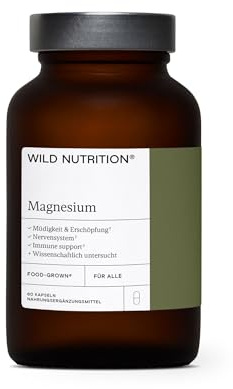 WILD NUTRITION Food-Grown Magnesium, Vorrat für 1 Monat | Supplement zur Unterstützung von Muskelfunktion, Schlaf und Erholung, 60 Kapseln