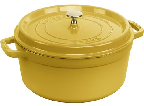 Staub Cocotte redondo de hierro fundido, horno holandés, 5.5 cuartos de galón, sirve de 5 a 6, fabricado en Francia, citron
