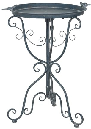 Moritz Vogeltränke blau stehend 74 cm – Vogelbad DREI Vögel Wasserschale | Taubenblau, tiefe Badeschale, verschnörkelter Standfuß, wetterfest, für Balkon, Terrasse und Teich, 2-in-1 Futterstelle