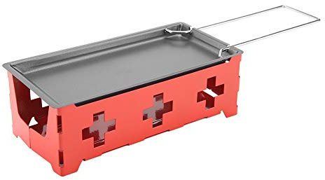 Set da Forno per Raclette per Formaggio Set da Fornello per Raclette per Formaggio Antiaderente Portatile (Set manici in acciaio rosso griglia + teglia)