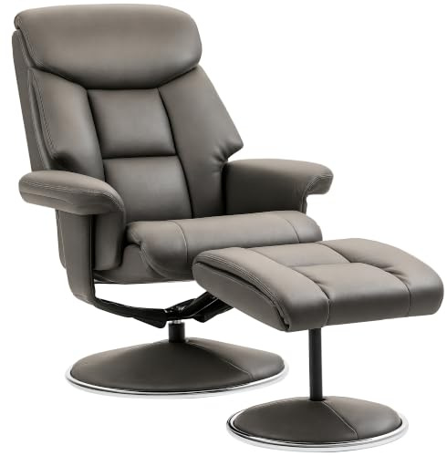 HOMCOM Relaxsessel mit Hocker, Fernsehsessel mit Liegefunktion, Grau | Wippfunktion, TV-Sessel mit Hoher Rückenlehne, für Schlafzimmer, Wohnzimmer, Kunstleder