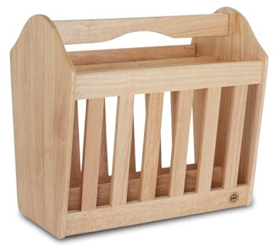 BONAFIDE Rubber Wood Magazine Rack, Wood Magazine Holder, Standing Magazine Rack With Handle, Free Standing Storage Holder, Magazine File Holder For Newspaper, Newsletters, Crosswords