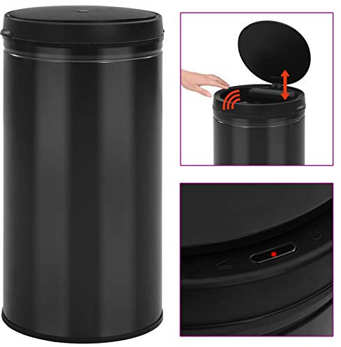 Sufrk Poubelle automatique avec capteur 60 L en acier au carbone noir - poubelle automatique à capteur - poubelle - poubelle - poubelle