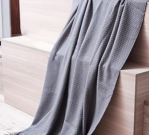 MIAOMI Strickdecke mit Quasten, 130 x 150 cm, leichte Reisedecke, Nickerchendecke, Schlafsofadecke