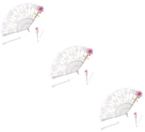 Cabilock 3stücke Lace Fan Vintage Handfächer Faltbarer Spitzenfächer Für Kostüm Tanz Hochzeit Cosplay Elegantes Design Mit Rosé-Details Für Partys Dekoration