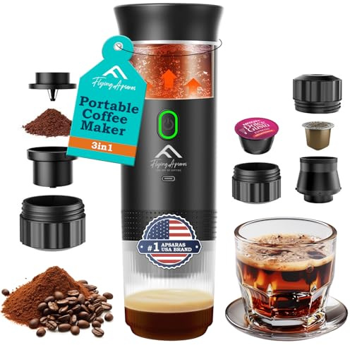 APSARAS USA Portable Coffee Maker for Travel, Portable Espresso Maker, 20 Bar Mini Espresso Machine, 3 in 1 Travel Coffee Maker with Ground Coffee and Capsule (Ns&DG) for RV, Camping, Car
