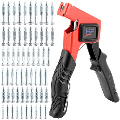 Oungy Hohlraumdübel Zange mit Montagezange Hohlraumdübel Set mit 60 Teil Hohlraumdübel Metal (6 Größen), Hohlraumdübel Metall Set mit M4/M5/M6 Hohlwanddübel, Perfekt mit Hohlwänden,Gipskarton (Rot)