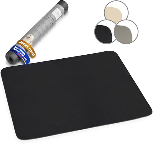 Miggo® Napfunterlage 70x100 cm Schwarz XXL – saugfähig, Kunstleder | Für Hund & Katze | Kunstleder-Optik | Bodenschutz für Parkett, Laminat, Fliesen | Futtermatte für Näpfe & Trinkbrunnen