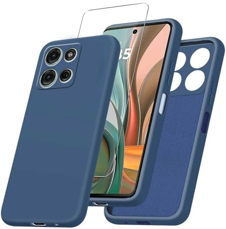 JDXHFF Funda para Motorola Moto G15 4G / G17 4G Azul con Vidrio Templado | Carcasa con 1 Piezas Protector de Pantalla Película Protectora - Silicona TPU Suave Caso Case Blue