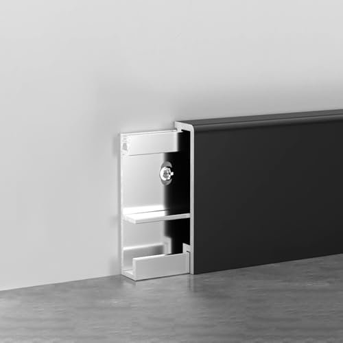 Raouoae Battiscopa in Alluminio 125CM*2 per Pavimenti in Laminato E Ceramica Bordatura per Ambienti Residenziali E Commerciali Zoccolino Resistente E Decorativo per Pareti(Black,Height:1.5 cm)