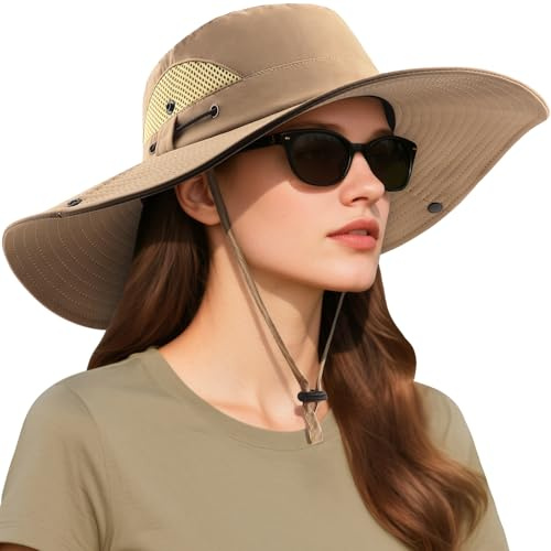 DRESHOW Sombrero de Sol Mujer de Ala Ancha al Aire Libre de Protección UV Sombreros de Verano Plegable de Malla de Pesca de Playa Cubo Gorra