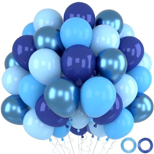 Palloncini Compleanno Blu, 52 Pezzi Palloncini Blu Opaco Pastello Metallizzato Navy, Kit Decorazioni Matrimonio, Baby Shower, Decorazioni Compleanno Ragazzi Azzurri Nascita Bimbo, 12 Pollici