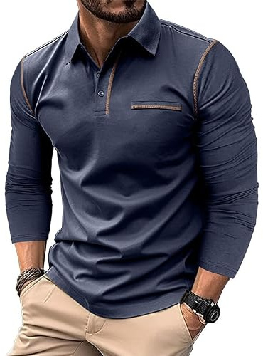 Volemo Mens Polo Shirts Casual Long Sleeve Tops Cotton Polo T-Shirts Golf Tops