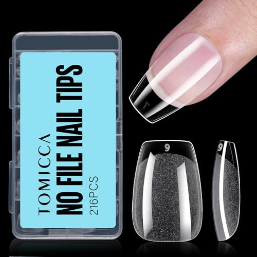 TOMICCA Capsule Americaine Ongle Court Coffin, 216 PièCes American Nail Capsule, Soft Gel Faux Ongles Pour Diy Nail Art, 12 Tailles