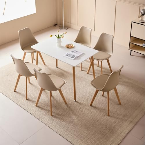 JZGORC Set da pranzo Tavolo da Pranzo con 6 Sedie, Tavolo da Pranzo Rettangolare in Legno 110 * 70 * 75 cm, 6 Sedie da Pranzo Scandinave, Gambe in Metallo, Cachi