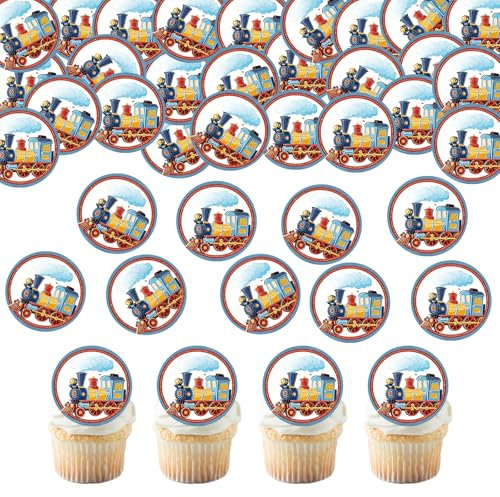 Anemowind 40 pcs Edible Train Cake Toppers Train Birthday Cake Decorations, Rice Paper Cupcake Decos for Train Party, Kids Birthday Cake Decor