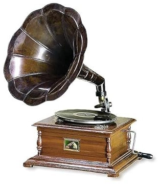 Réplique de phonographe gramophone vintage antique | Travail original 78 tr/min | Bois et laiton | Idéal pour décoration ou pièce d'exposition | Comprend 1 disque de démonstration et 5 aiguilles 4 yb