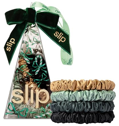 SLIP Elastici scrunchie Skinny in confezione decorativa Sweetie Pie: design Slipsilk™ anti-pieghe, anti-rottura protegge i capelli delicati | Include 4 elastici puri in seta