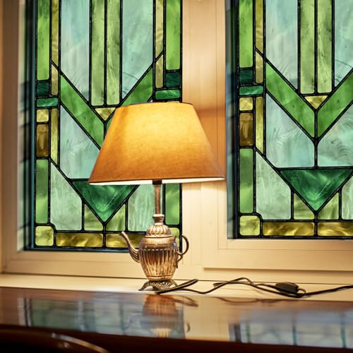 ChicSkin Original handgezeichnet Fensterfolie bunt Grün Geometrie 43X215CM | Imitation von Buntglas fensterfolie Beidseitig halbdurchsichtig,milchglasfolie geeignet für Wohnzimmer, Schlafzimmer, Küche