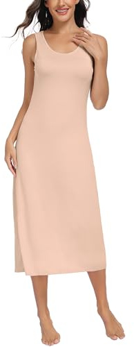 Lovasy Unterkleid Damen Sommer Extrem Lang Breite Schultergurte Modal Unterkleider für Damen Sexy Nachthemd Full Slip,Hautfarbe,S