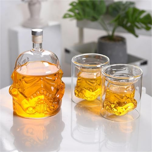 EDXTNKQC Decantador Whisky - Arte Escultura, Juego De Decantador De Whisky con Vaso De 2/4, Divertida Figura De Botella De Vidrio, Adorno Transparente para Vitrina De Vinos(1PCS+4cup)