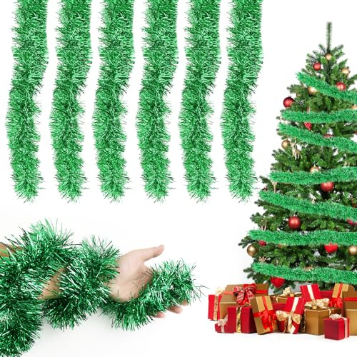 Girlande Weihnachten Dekoration Weihnachtsgirlande 12M Weihnachtsgirlanden 6 Stück Weihnachts Lametta Girlande Grün Weihnachtsdeko Tannengirlande für Weihnachtsbaum Kamin Treppe (Grün)
