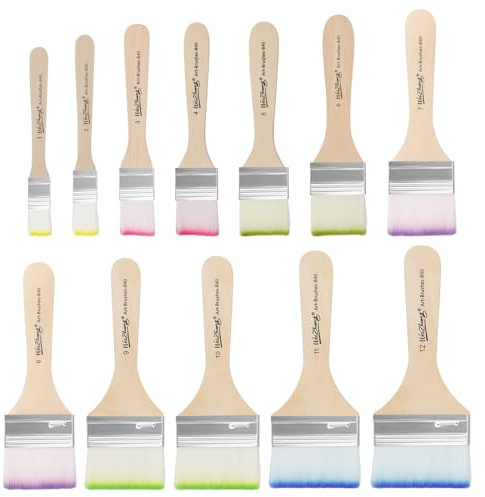 BEASAFY 24 Stück Pinselset Acrylfarben, Pinsel Acrylfarbe mit Holzgriffe, Flachpinsel Acryl, Ölfarben Malpinsel, Nylonbürste für Ölmalerei Aquarell Gouache Malerei (12 Größen)