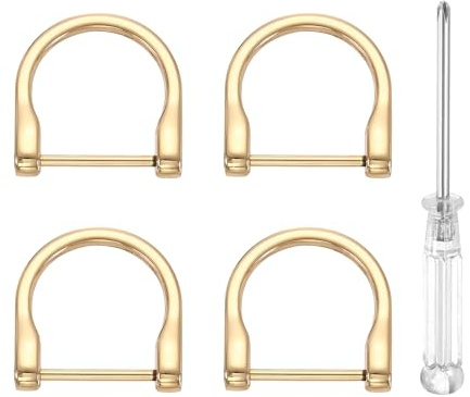 sourcing map 4pcs D-Rings Screw in Shackle 1 Metal Horseshoe U Shape Semicircle D Ring Purse Key Holder with Screwdriver for DIY Leather Craft Keychain Collar Accessories, Light Gold