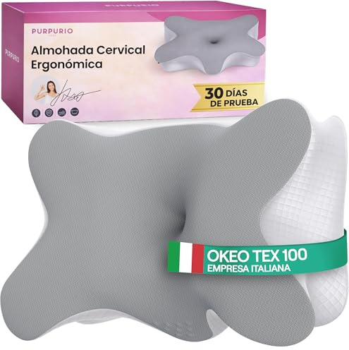 Purpurio Linea Vertebra™ Cuscino Cervicale per Dormire - Cuscino Ergonomico con 2 Livelli di Altezza in Memory Foam - Cuscino Antirussamento con Federa Sfoderabile e Lavabile