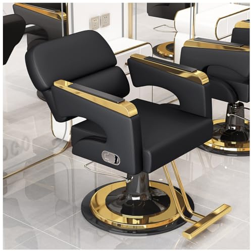 Sillón Silla Barbero – Peluquería,Salón De Belleza – Estética Asiento Giratorio 360° – Ajuste De Altura – Base Cromada – Respaldo Reclinable,Oro,D