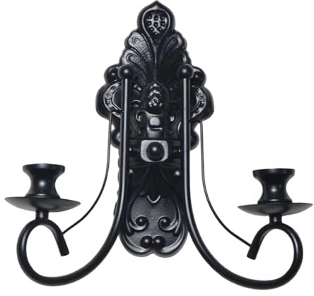 Ioensy Applique Da Parete Portacandele Ferro Stile Gotico Decorazione Murale Appendibile Design Elegante Facile Montaggio Adatto per Feste Cenoni Bar Soggior, Nero