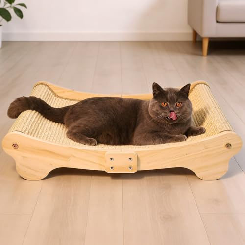 DONWEI Sisal Kratzbrett Katze, Kratzbretter Katze Holz 60x37 Massivbuche | 160° gebogenes Design, natürliche Sisal & stabiles Buchenholz für Katzen jeder Größe