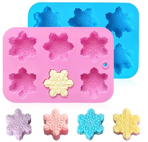 HMCEY Lot de 2 Moule Savon Silicone 6 Cavités,Moule Bougie Flocon de Neige,Moules Fondant Parfumé Antiadhésif,Moules Faits Maison Réutilisable,Patisserie Bricolage,Dessert Résine Epoxy pour Chocolat