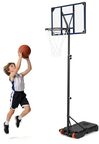 COSTWAY basketkorg, utomhus, barn, basketstativ med hjul, 162,5–230 cm, höjdjusterbar, basketsystem med bakbräda och fyllbar bas, korgsystem för barn från 3 år