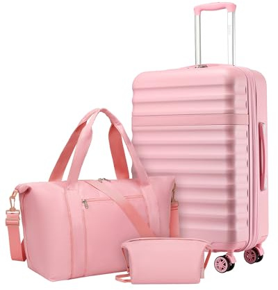 Kono Juego de Maletas con Maleta Mediana Rígida 65cm con Expansión, Rosa