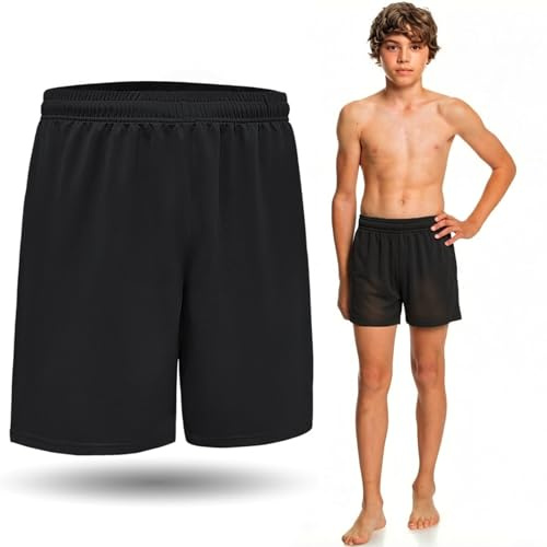 MKEOIEAU Boys Sports Shorts, Breathable Quick Dry Athletic Shorts with Drawstring Elastic Waist for 6-15 Years Soccer Running Baseball