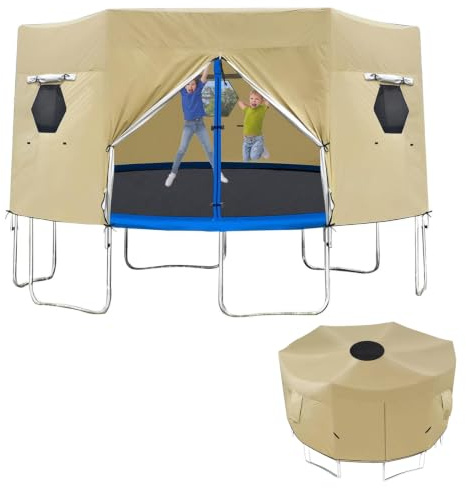 Weyot Tienda de Campaña para Trampolín, Funda para Tienda de Cama Elástica, Cubierta de Sombra para Trampolín, Cubierta de Tela Oxford Impermeable, Protector Cama Elastica Beige, 10FT
