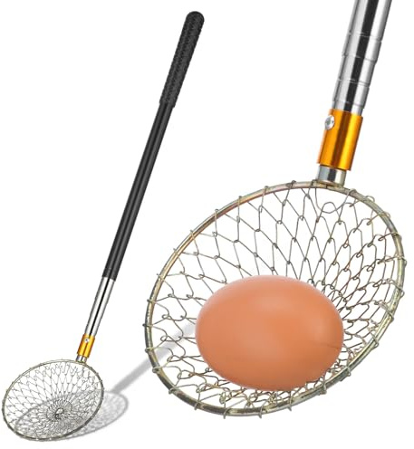TOPBATHY Collecteur œufs de Poule et cueilleur de Noix en Acier Inoxydable avec Pince télescopique Extensible 1,5 m, Panier léger Noir 5 Sections pour ramassage dans élevages et