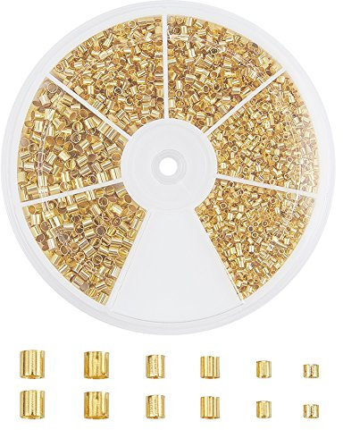PandaHall Golden Crimp Tube Perlen, 3000 Pcs Messing Tube Crimp End Spacer Perlen Schnur Endkappen Lose Stopper Perlen für Ohrring Halskette Anhänger DIY Schmuck Herstellung