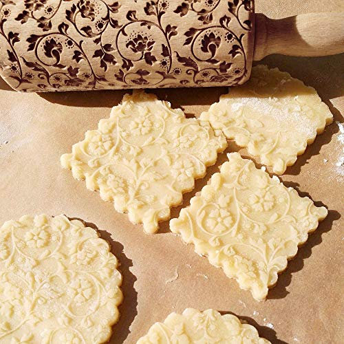 Hunpta @ Nudelholz mit Muster, Ostern Weihnachten Walze Backzubehör Graviertes Geschnitztes Holz Geprägtes Teigroller Küchenwerkzeug für Weihnachtliche Plätzchen mit Prägung (B)