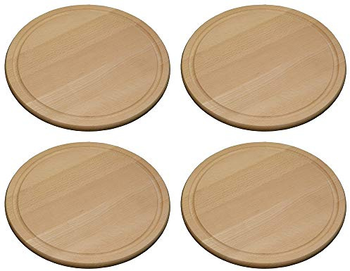 Kesper 85442 | 4 Stück Vesperteller Buche mit Rille, rund 25cm, Kesper, FSC Holz, Fleischteller, Schneidebrett, Servierteller, Küchen Teller