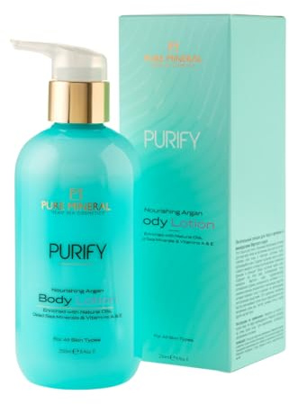 PURE MINERAL - Loción Corporal Nutritiva con Aceite de Argán - 250ml | La loción corporal con aceite de argán nutre, hidrata y deja la piel suave sin sensación grasa.
