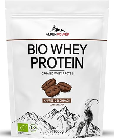 AlpenPower BIO WHEY Protein Kaffee 1 kg - 100% natürliche Zutaten & ohne Zusatzstoffe - Hochwertiges CFM Eiweiß-Pulver aus bester Bio-Alpenmilch