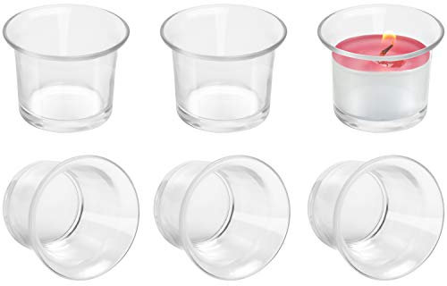 Belle Vous Votivkerzenhalter (6 STK) – Transparente Glas Teelichthalter, Kerzenhalter für Teelichter – Je 4,5 x 4,5 cm - Windlicht Glas Kerzengläser für Hochzeit, Party, Wohnaccessoire, Tischdeko