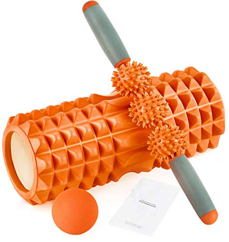 HBselect Set Rullo di Schiuma 3 in 1 Attrezzi Fitness per Casa e Palestra Foam Roller con Bastone da Massaggio e Pallina Lacrosse Rullo Massaggio Muscolare Modello Spike Massaggio Profondo del Corpo