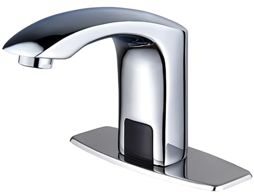 HALO H59 Brass Chrome Touchless Bathroom Faucet 4 AA Batteries Powered, Easy DIY Installation for Novices Automatic Vessel Sink Faucet with Control Box for Market/Home/Restaurant/School